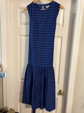Evereve Sleeveless Maxi Dress Women’s S Blue Striped Tie Waist Lined Boho